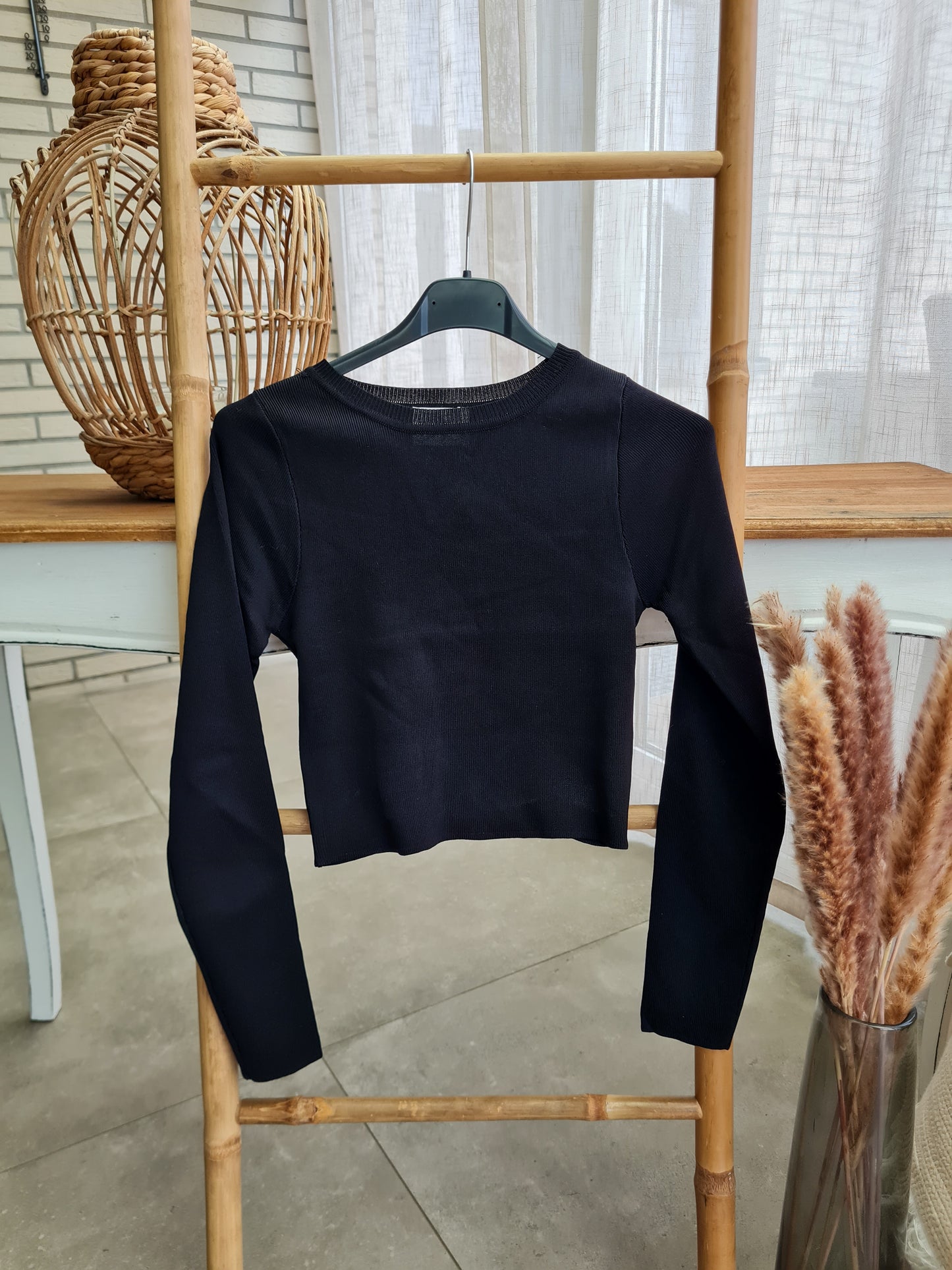 Basic Crop Top Longsleeve - schwarz