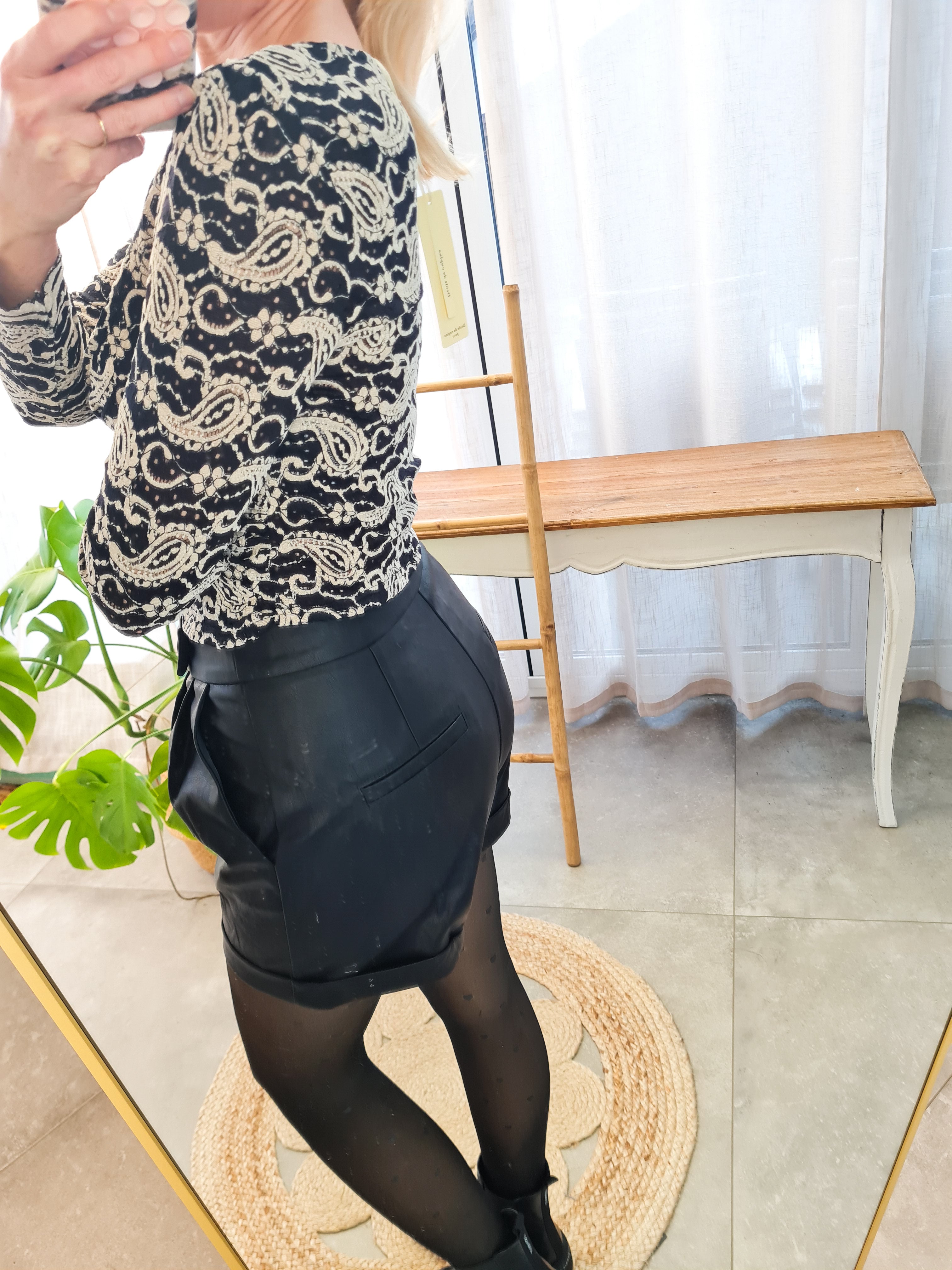 Kurze Leder Short - schwarz