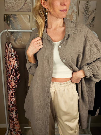 Musselin Bluse lang - taupe