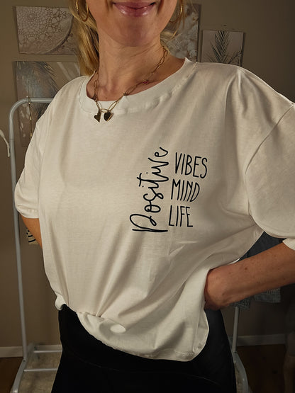 Statement Shirt "Positive Vibes" - weiß