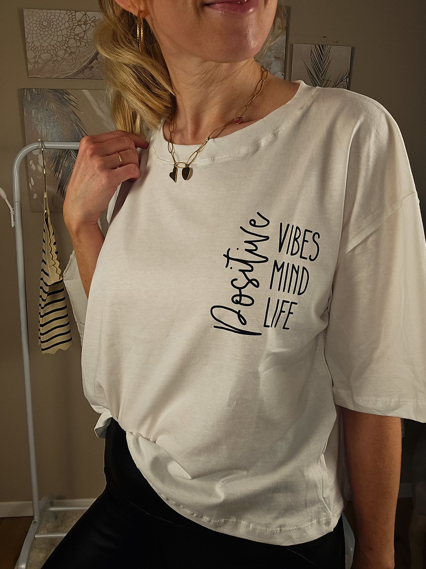 Statement Shirt "Positive Vibes" - weiß