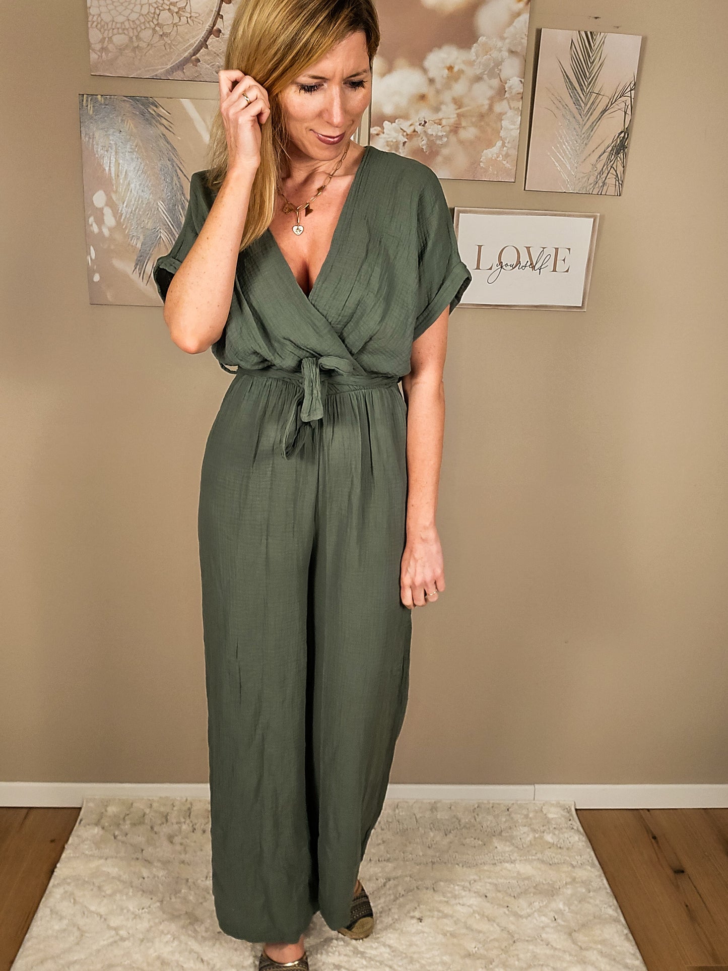 Musselin Jumpsuit "LARA"  lang - oliv