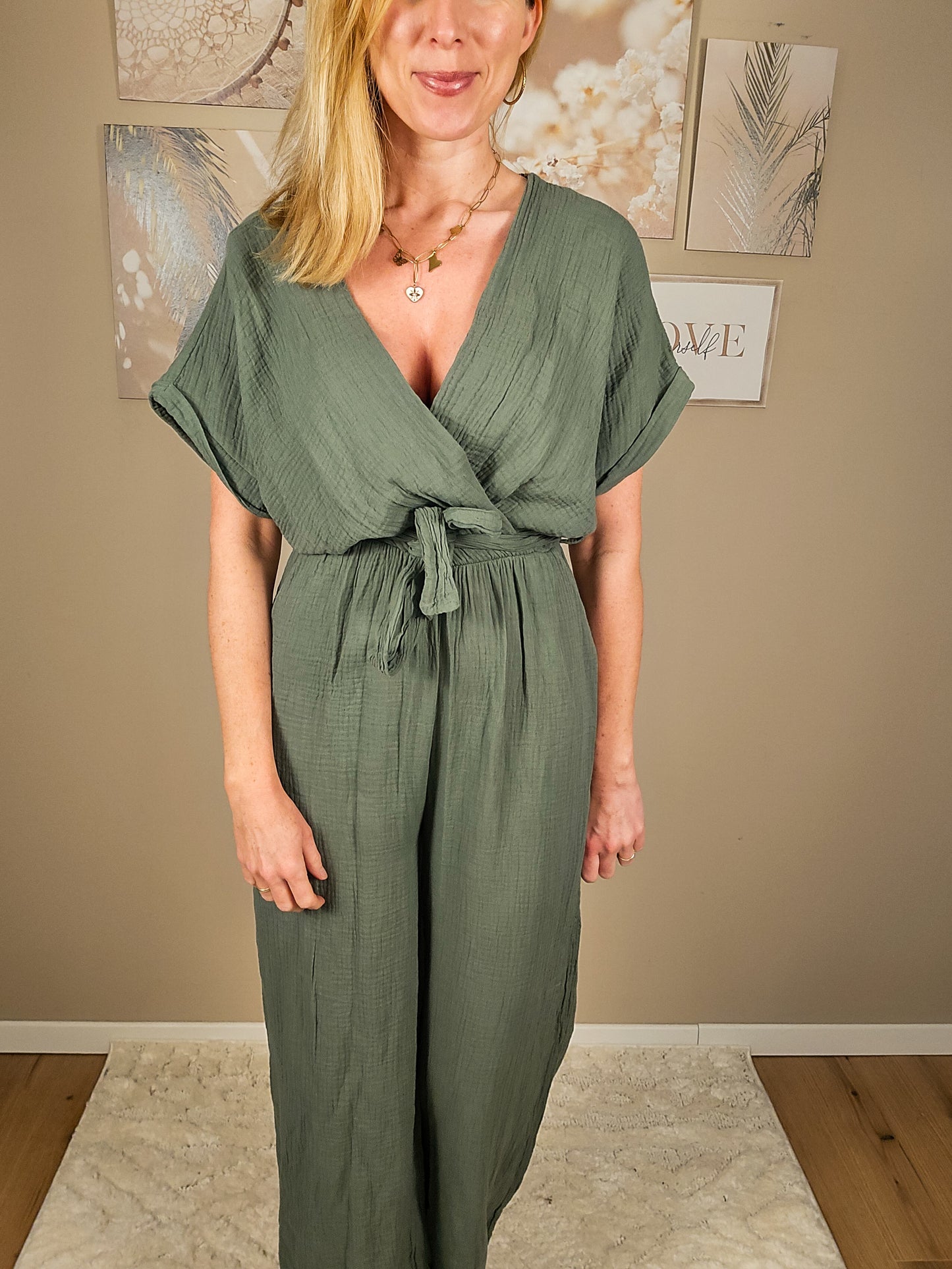 Musselin Jumpsuit "LARA"  lang - oliv