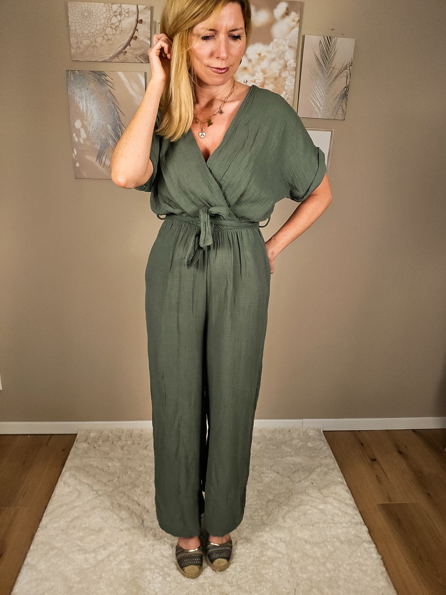 Musselin Jumpsuit "LARA"  lang - oliv