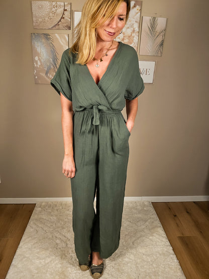 Musselin Jumpsuit "LARA"  lang - oliv