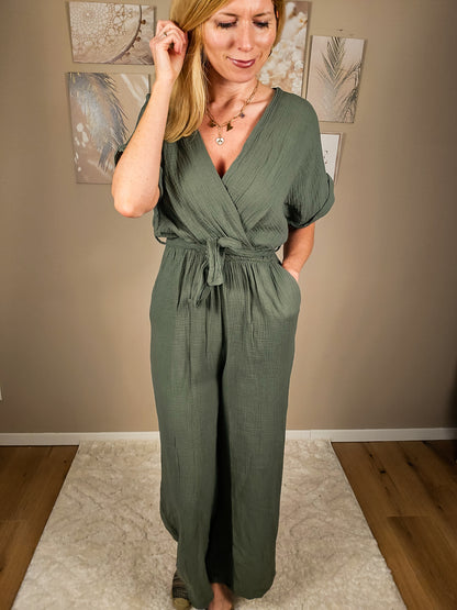 Musselin Jumpsuit "LARA"  lang - oliv