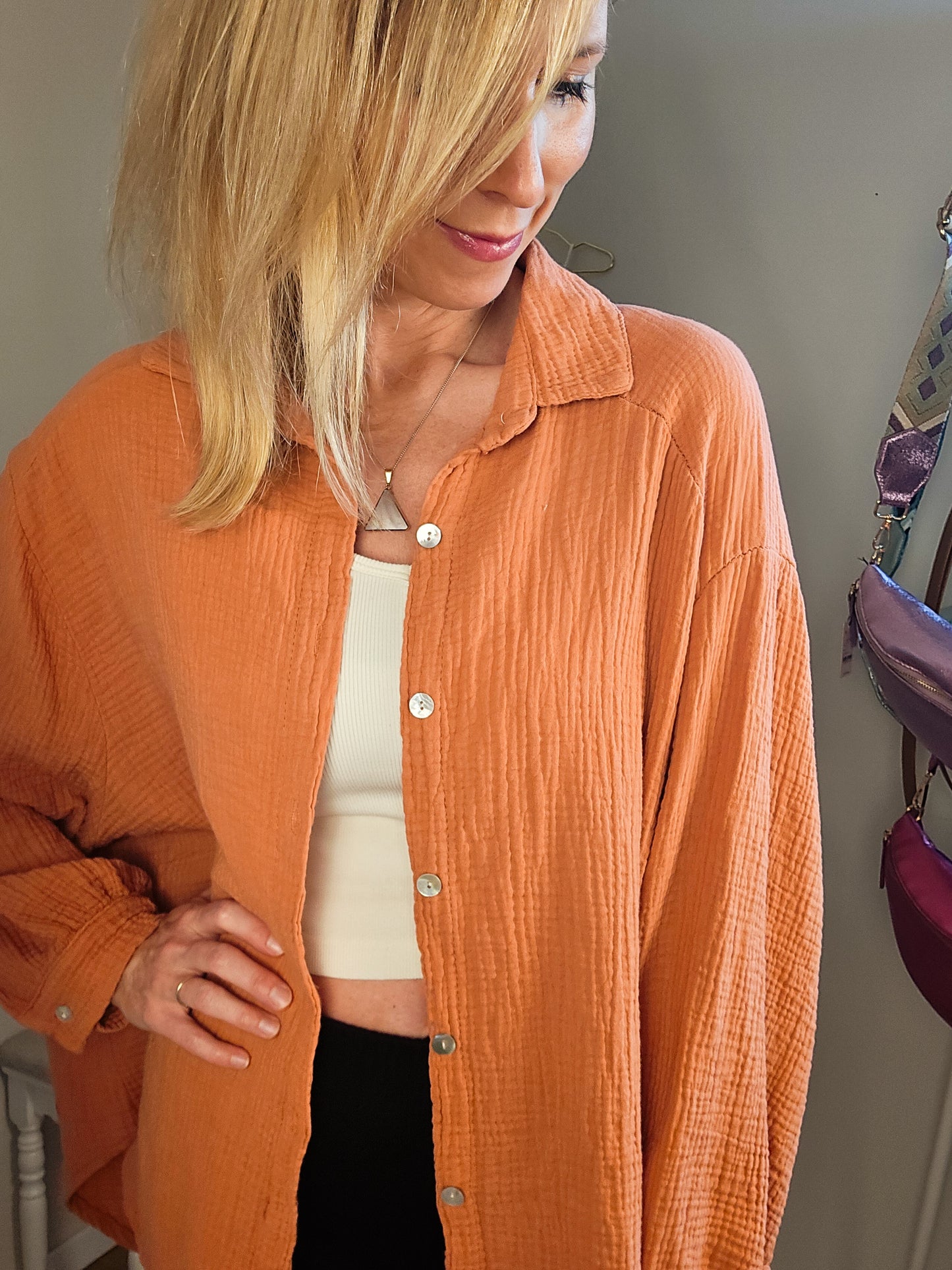 Musselin Bluse kurz - orange