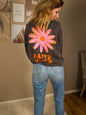 Statement Sweater "Happy Vibes" - grau