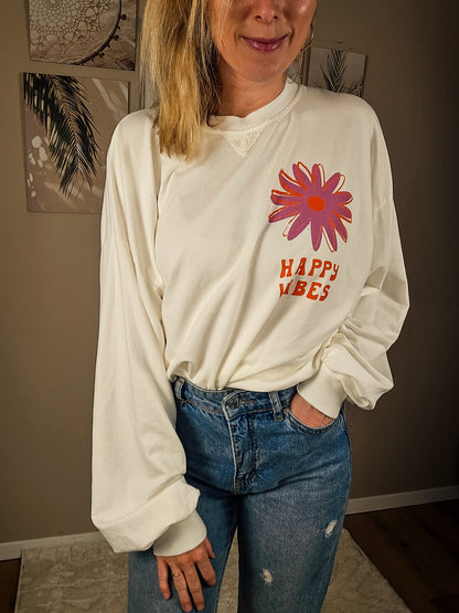 Statement Sweater "Happy Vibes" - weiß