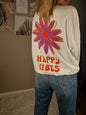 Statement Sweater "Happy Vibes" - weiß