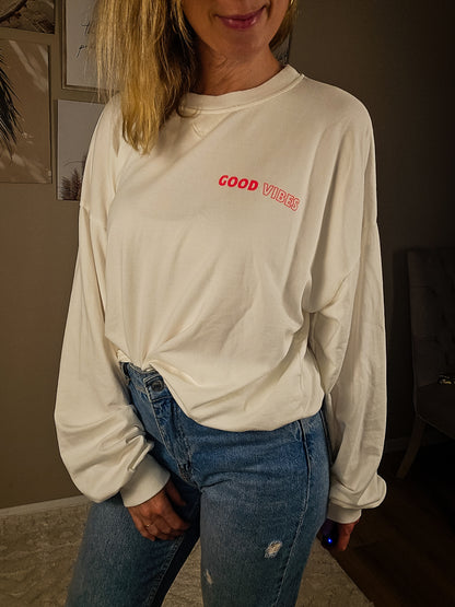 Statement Sweater "Good Vibes" - weiß