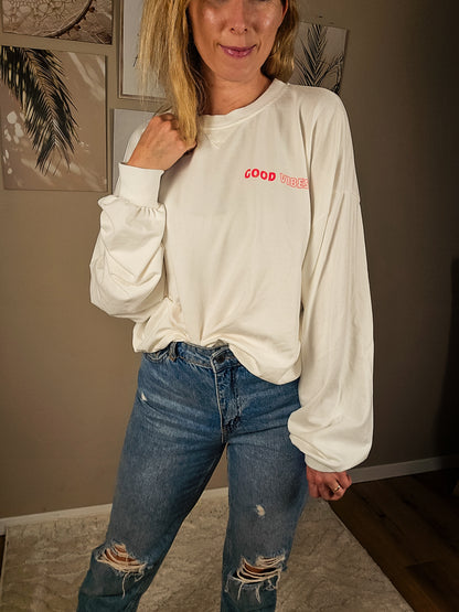 Statement Sweater "Good Vibes" - weiß