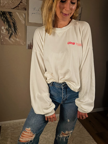 Statement Sweater "Good Vibes" - weiß