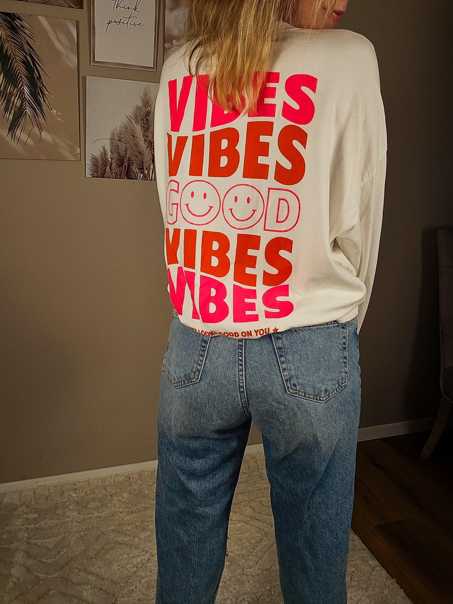 Statement Sweater "Good Vibes" - weiß