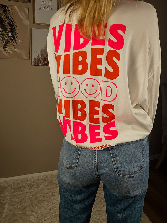 Statement Sweater "Good Vibes" - weiß