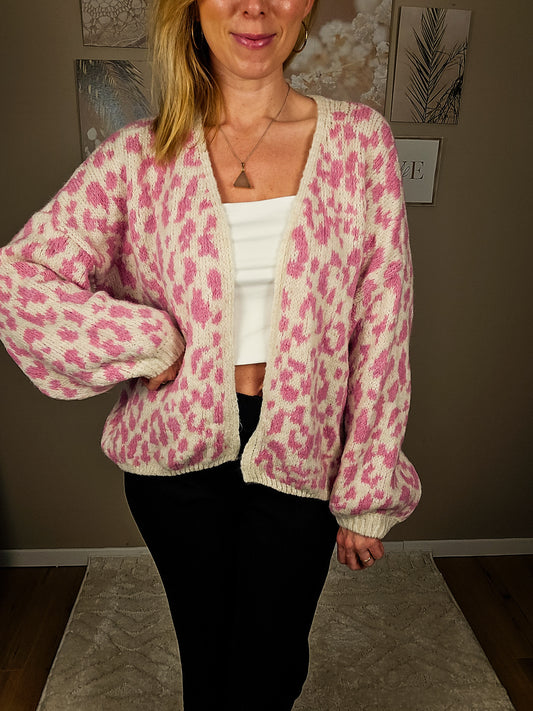 Leo Cardigan "ANNA" - rosa/weiß