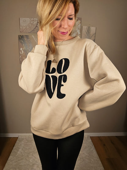 Statement Sweater "LOVE" - beige/schwarz