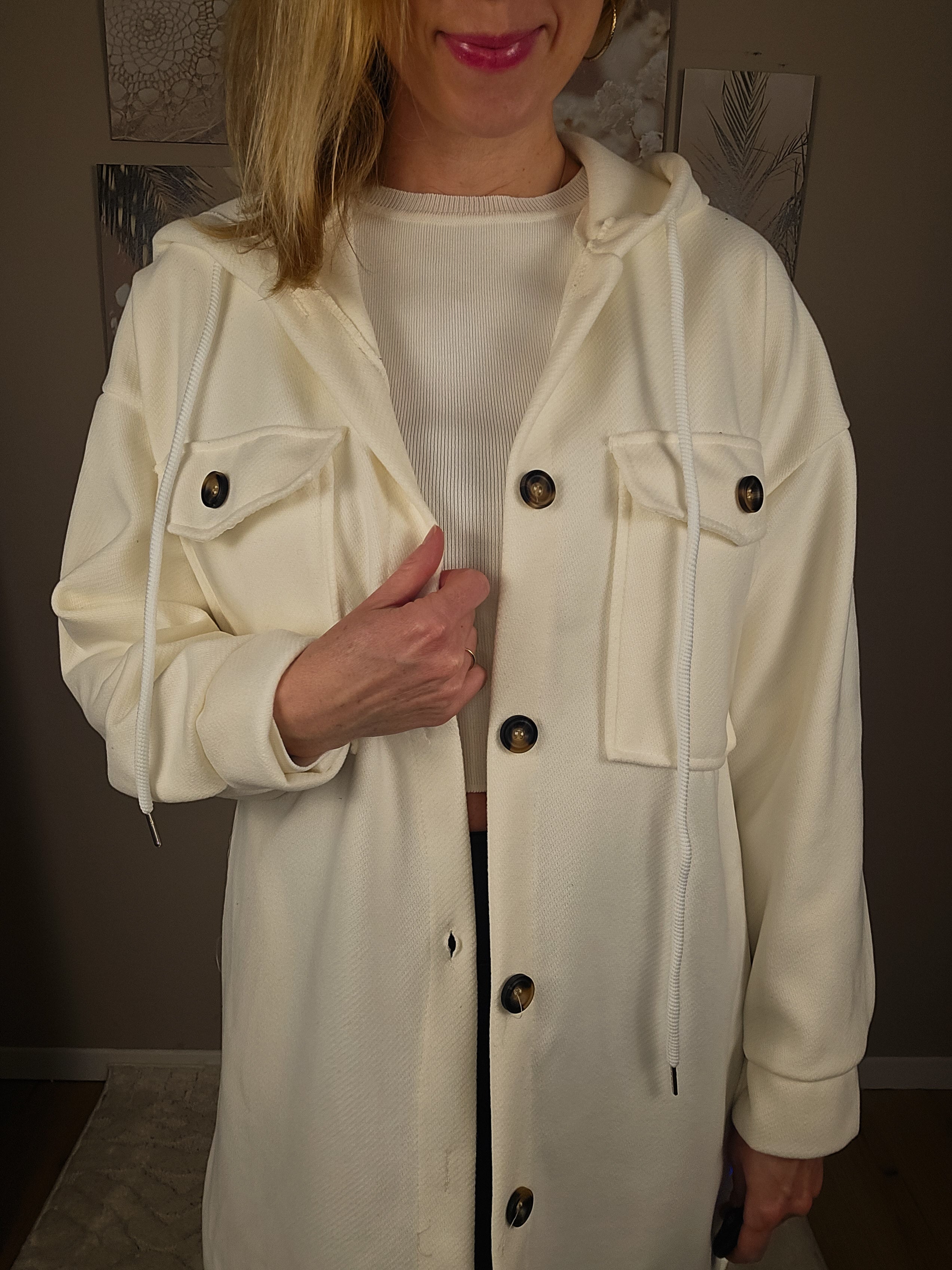 Basic Sweat Jacke mit Kapuze - creme