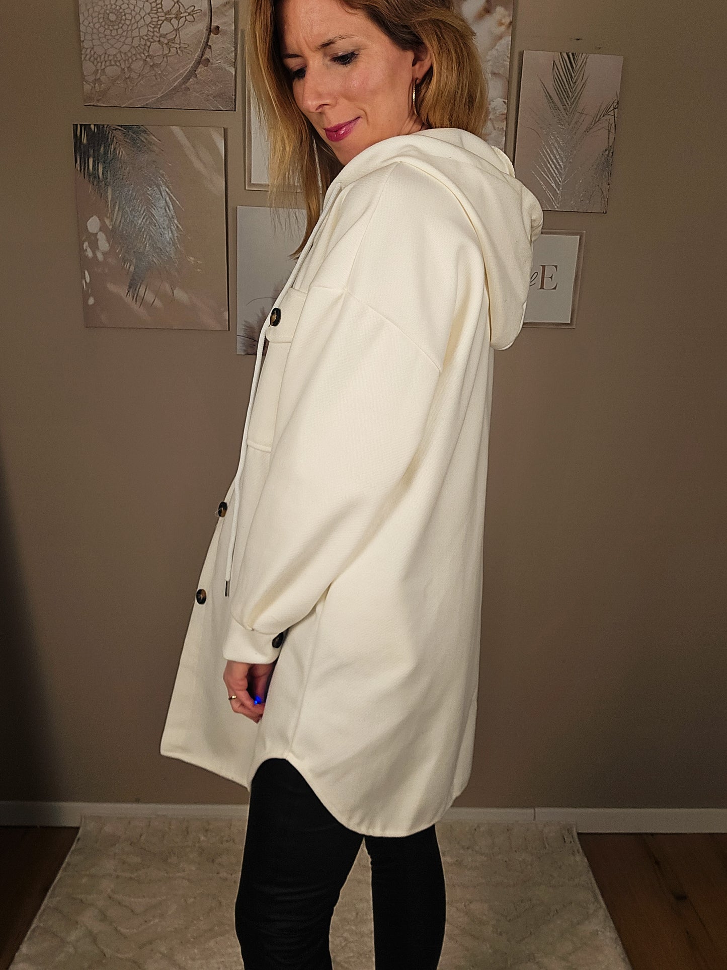 Basic Sweat Jacke mit Kapuze - creme