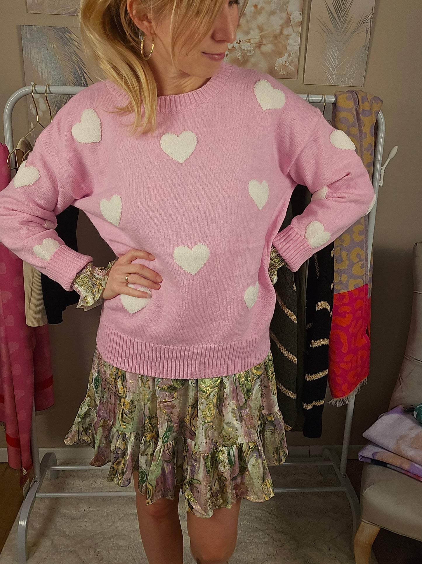 Pullover "ALL OVER HEARTS" - rosa/weiß