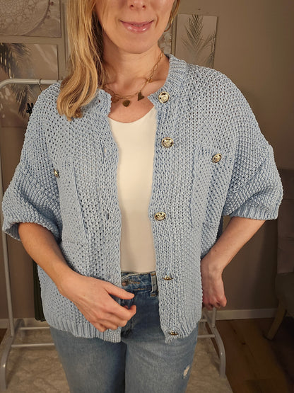 Kurzarm Cardigan "SOPHIA" mit Knopfleiste - hellblau