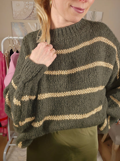 Pullover "LUCA" mit goldenen Streifen - oliv