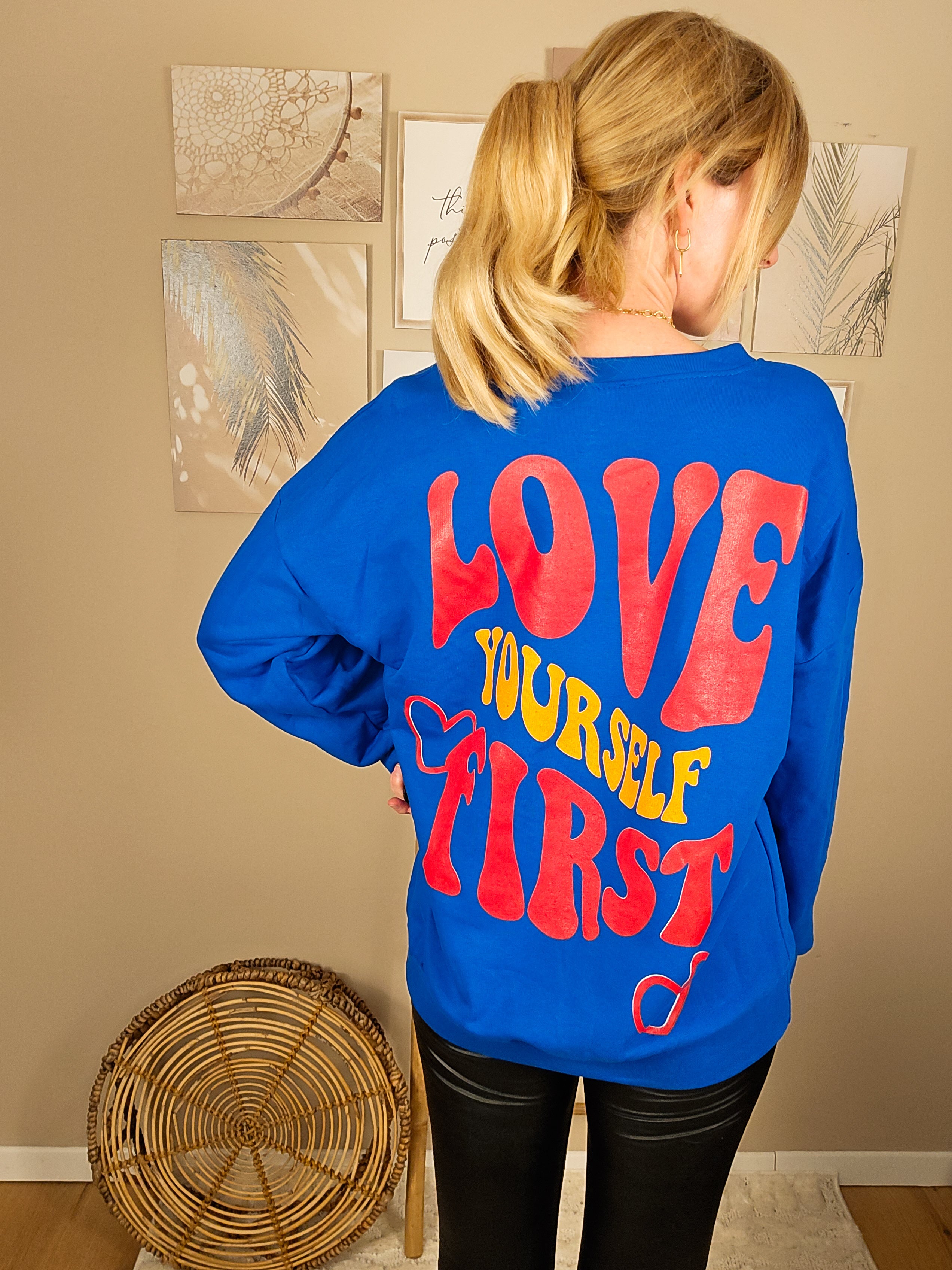 Statement Sweater "Self Love" - blau