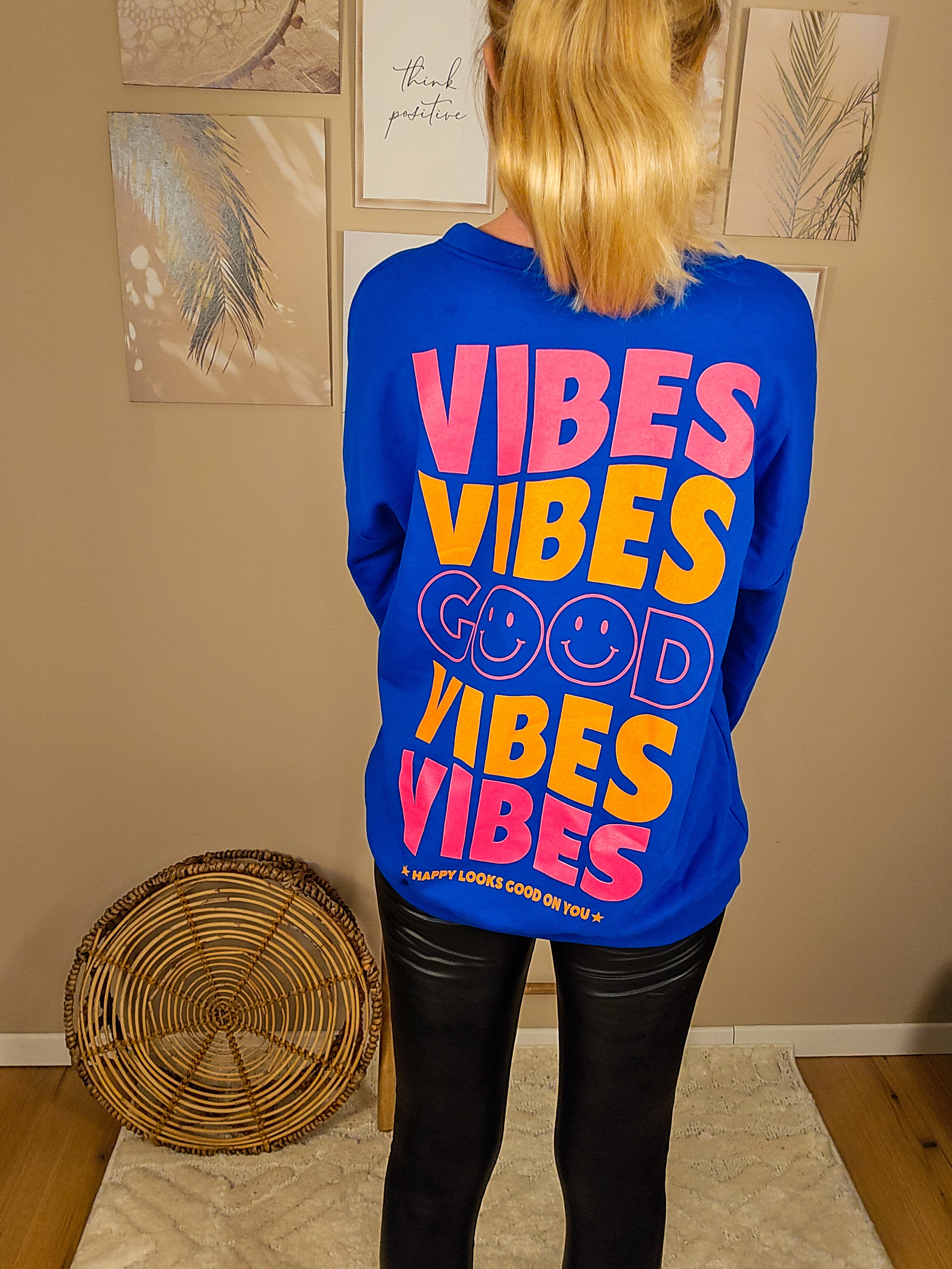 Statement Sweater "Good Vibes" - blau